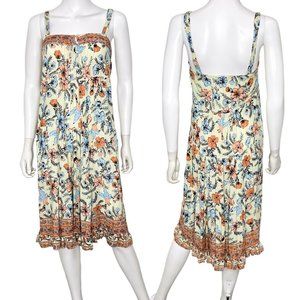 Sea Lustre Floral & Bird Print Tiered Hem Sleeveless Midi Dress Women's Size S/M
